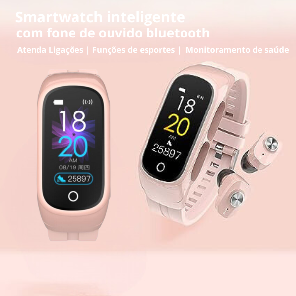 Smartwatch Relógio inteligente Fone Bluetooth 2 em 1 N8 (ROSA)