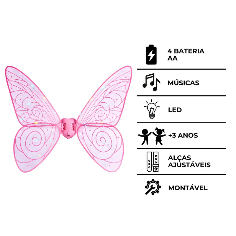 Fantasia de asas para Festas com Led e Música - Borboleta